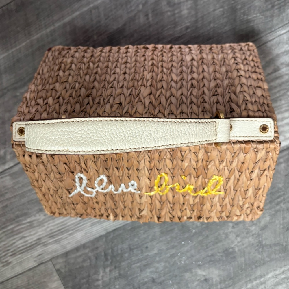 Kate Spade Vintage Wicker BlueBird House Novelty Bag Spring White/Yellow Straw - Picture 2 of 15